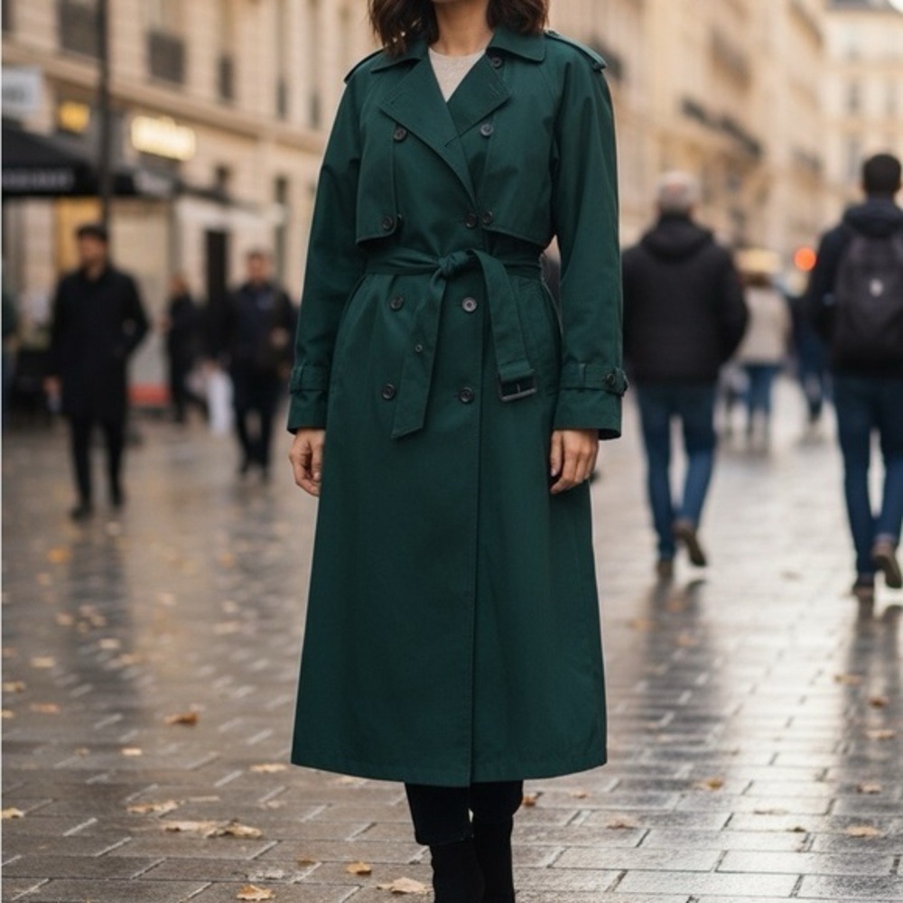 Vintage London Towne Deep Dark Green Trench Coat | Removable Liner | Size 12/M